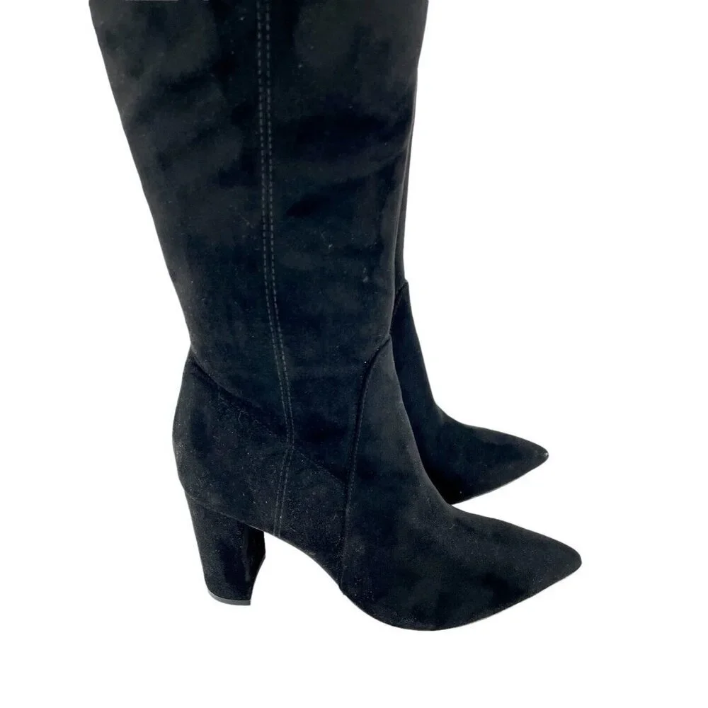 Marc Fisher Ulona Black Fabric Suede Over the Knee Boots SZ 6.5 $249